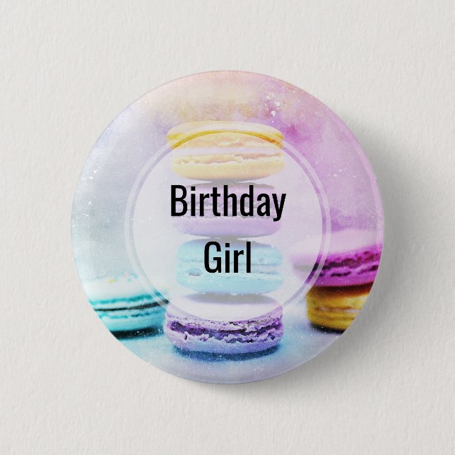 Birthday Girl Foto of Colorful Delicious Macarons Button (Vorderseite)