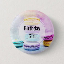 Birthday Girl Foto of Colorful Delicious Macarons Button