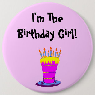 Birthday Girl Giant Pink Cake Button