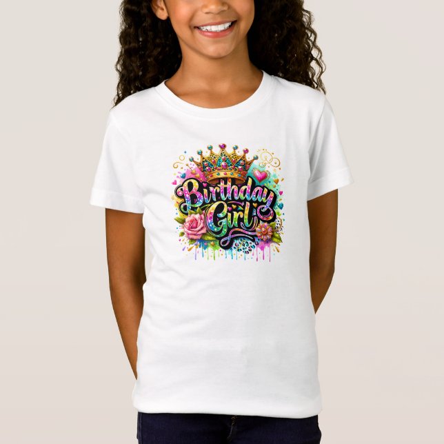 Birthday Girl Glittery Glam Retro Typografie T-Shirt (Vorderseite)