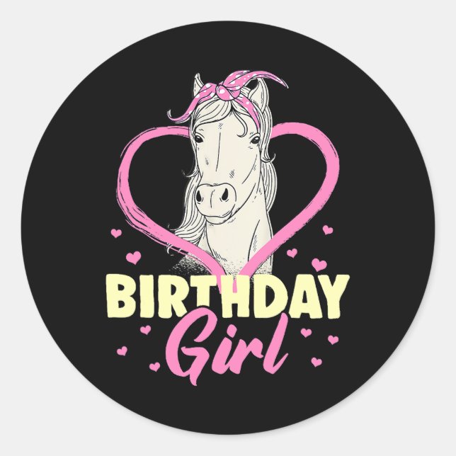 Birthday Girl Horse Girl Birthday Reiten Runder Aufkleber (Vorderseite)