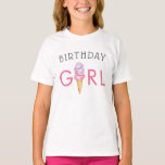 Birthday Girl Ice Cream Name Age T-Shirt<br><div class="desc">Niedliches Eis Geburtstagsgeschenk Shirt mit Aquarellbildern von Rosa und lila Eis auf einer Waffelkone. Auf der Vorderseite steht "Geburtstagsmädchen" und dann können Sie den Namen und das Alter Ihres Kindes auf der Rückseite angeben.</div>