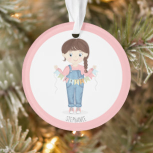 Birthday Girl in Overalls Brünett Ornament