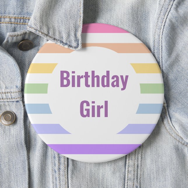 Birthday Girl in Rainbow White Stripes Button (Beispiel)