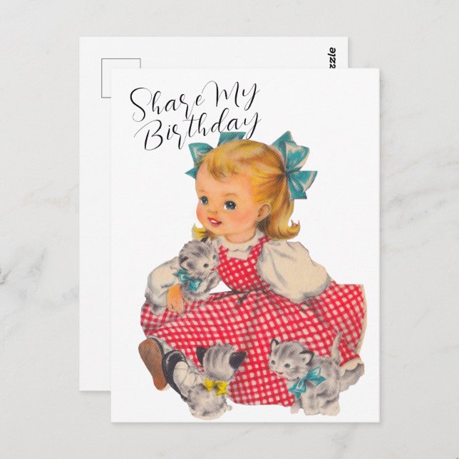 BIRTHDAY GIRL KITTENS | Postkarte (Vorne/Hinten)