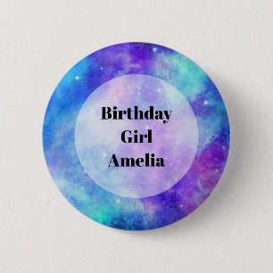 Birthday Girl - Lila und Blue Galaxy Space Button
