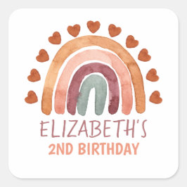 Birthday Girl Modern Boho Rainbow Name Runder Aufkleber
