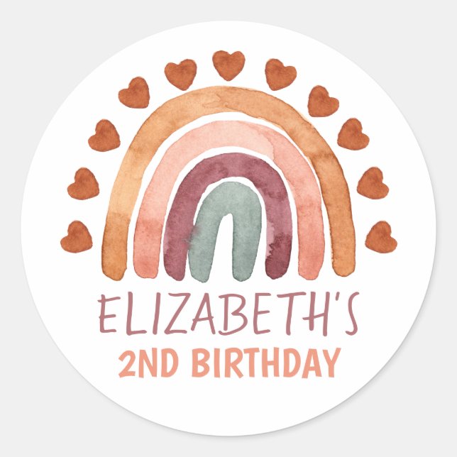 Birthday Girl Modern Boho Rainbow Name Runder Aufkleber (Vorderseite)