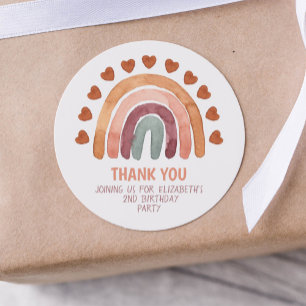 Birthday Girl Modern Boho Rainbow Thank You  Runder Aufkleber