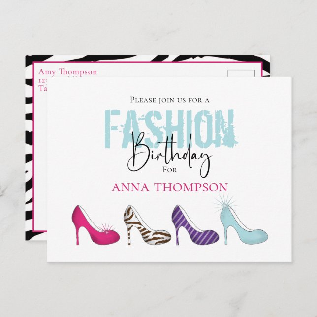 Birthday Girl Modern Fashion Shoes Einladung Postkarte (Vorne/Hinten)