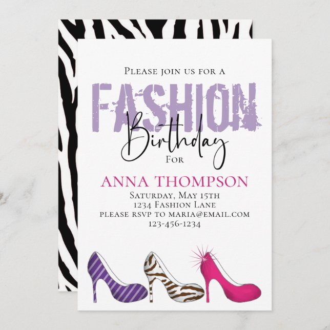 Birthday Girl Modern Fashion Shoes Minimalistisch Einladung (Vorne/Hinten)