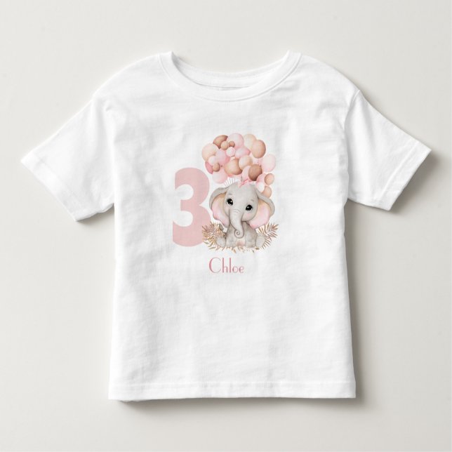 Birthday Girl Niedlich Elephant Pink Personalisier Kleinkind T-shirt (Vorderseite)