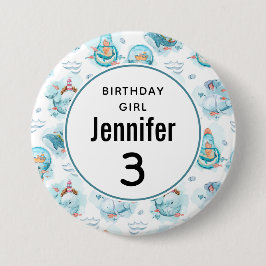Birthday Girl Niedlich Nautical Whales Muster Button