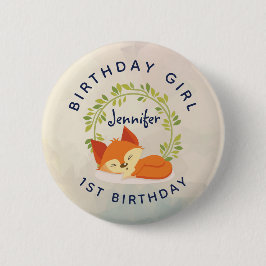 Birthday Girl Niedlich Sleeping Orange Fox Button