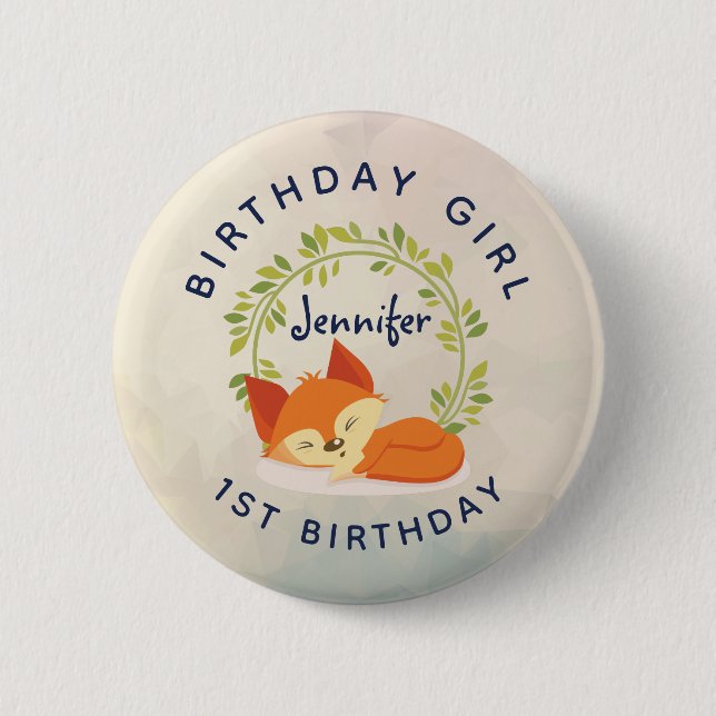 Birthday Girl Niedlich Sleeping Orange Fox Button (Vorderseite)