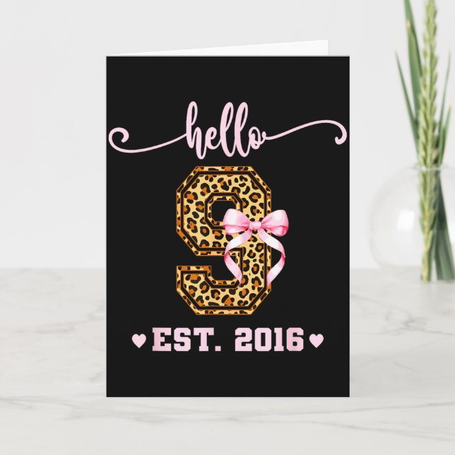 Birthday Girl Nk Coquette Bow Hello 9 Year Old Aes Karte (Vorderseite)