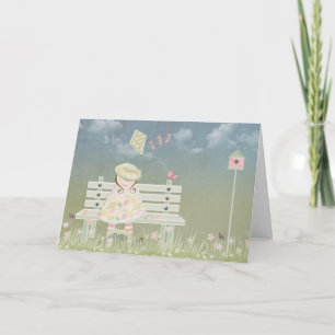 Birthday Girl on Bench mit Drachen Karte