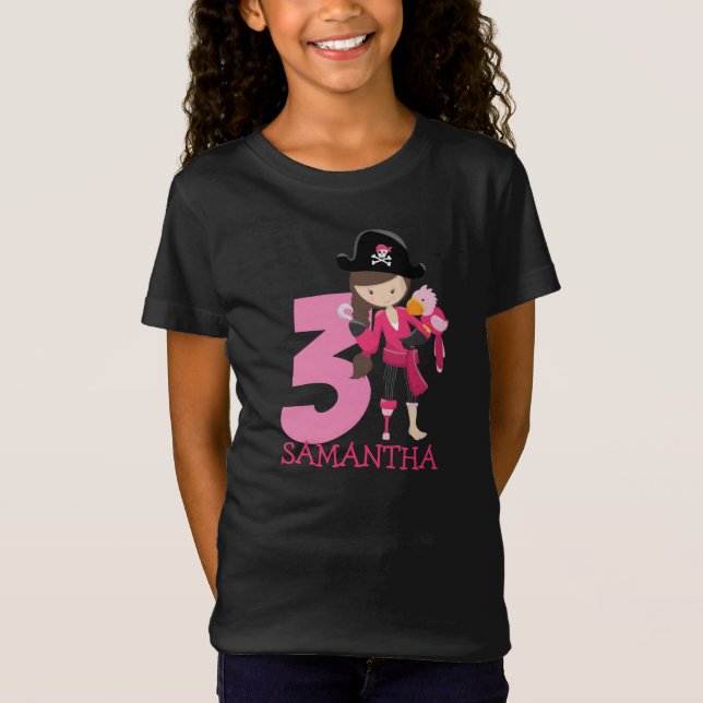 Birthday GIRL ParrotParty Pirate 3. Name T - Shirt (Vorderseite)