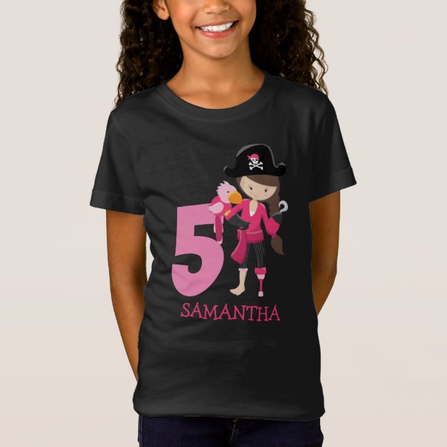 Birthday GIRL ParrotParty Pirate 5. Name T - Shirt (Vorderseite)