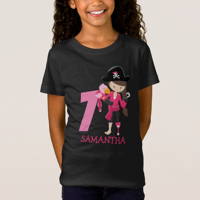 Birthday GIRL ParrotParty Pirate 7. Name T - Shirt (Vorderseite)