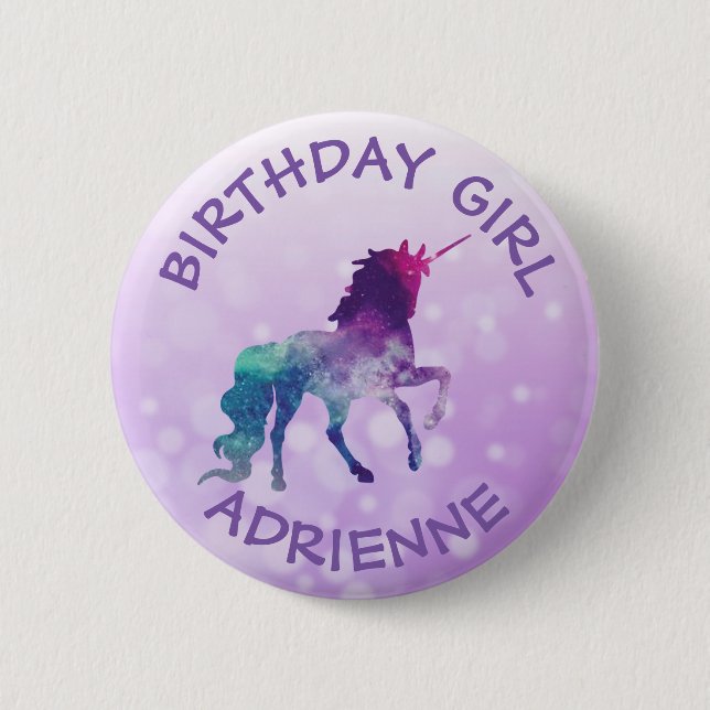Birthday Girl Personalisierte Lila Einhorntaste Button (Vorderseite)