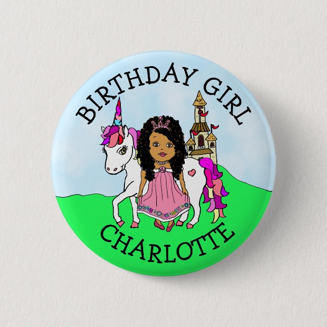 Birthday Girl Personalize Button Princess Unicorn (Vorderseite)