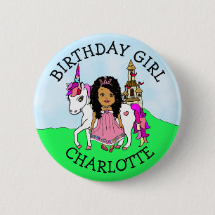 Birthday Girl Personalize Button Princess Unicorn