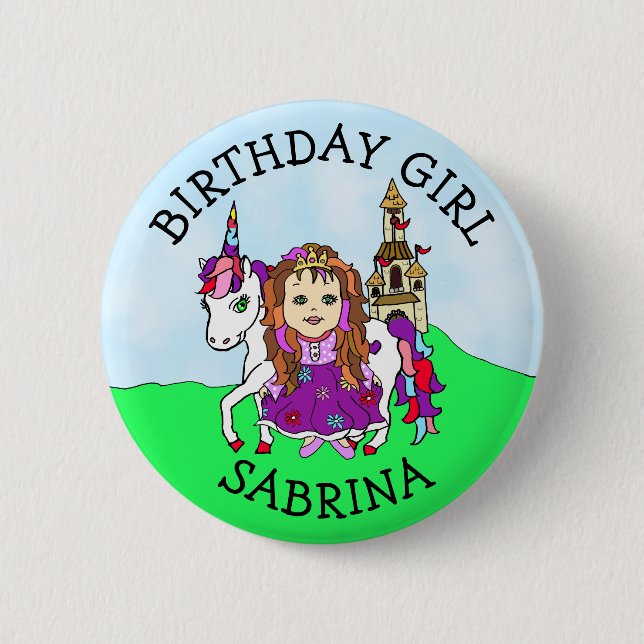 Birthday Girl Personalize Button Princess Unicorn (Vorderseite)