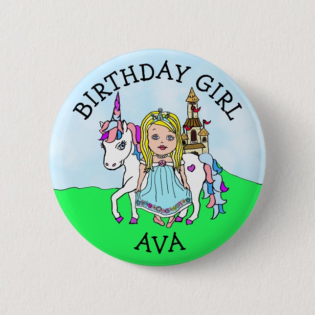 Birthday Girl Personalize Button Princess Unicorn (Vorderseite)