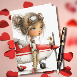 Birthday Girl Pilot Co-pilot dog & Cessna Airplane Karte