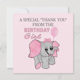 Birthday Girl Pink Baby Elephant Dankeskarte