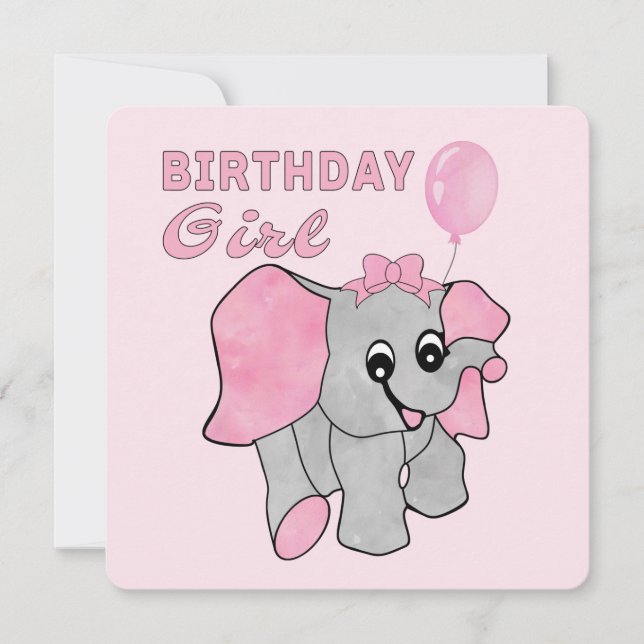Birthday Girl Pink Baby Elephant Feiertagskarte (Vorderseite)
