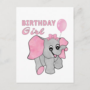 Birthday Girl Pink Baby Elephant Postkarte
