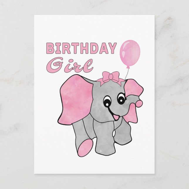 Birthday Girl Pink Baby Elephant Postkarte (Vorderseite)