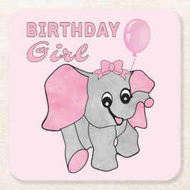 Birthday Girl Pink Baby Elephant Rechteckiger Pappuntersetzer