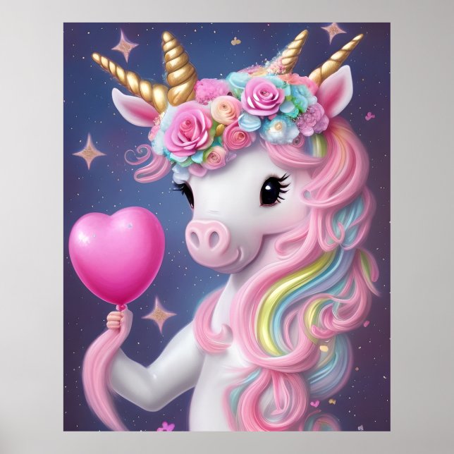 Birthday Girl Pink Baby Unicorn Poster (Vorne)