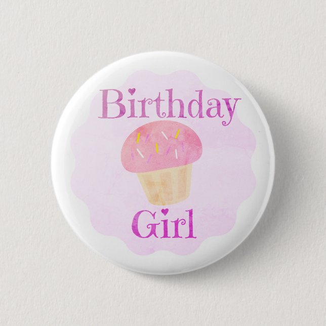 Birthday Girl Pink Cupcake Button (Vorderseite)