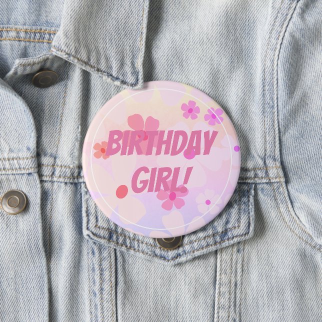 Birthday Girl Pink Flower Power Button (Beispiel)