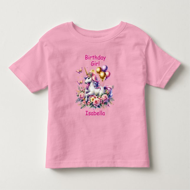 Birthday Girl Pink, Lila und Gold Unicorn Kleinkind T-shirt (Vorderseite)
