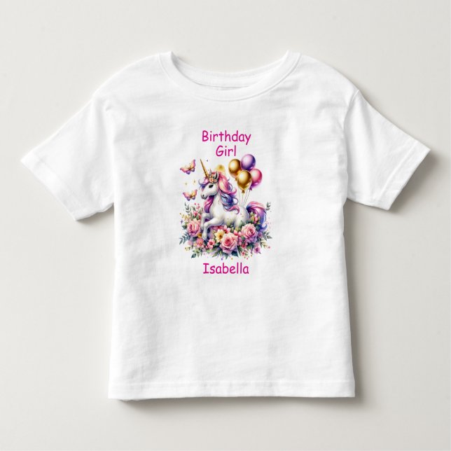 Birthday Girl Pink, Lila und Gold Unicorn Kleinkind T-shirt (Vorderseite)