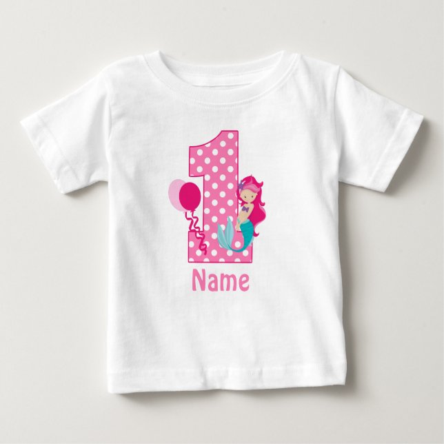Birthday Girl Pink Mermaid Personalized Dress Baby T-shirt (Vorderseite)