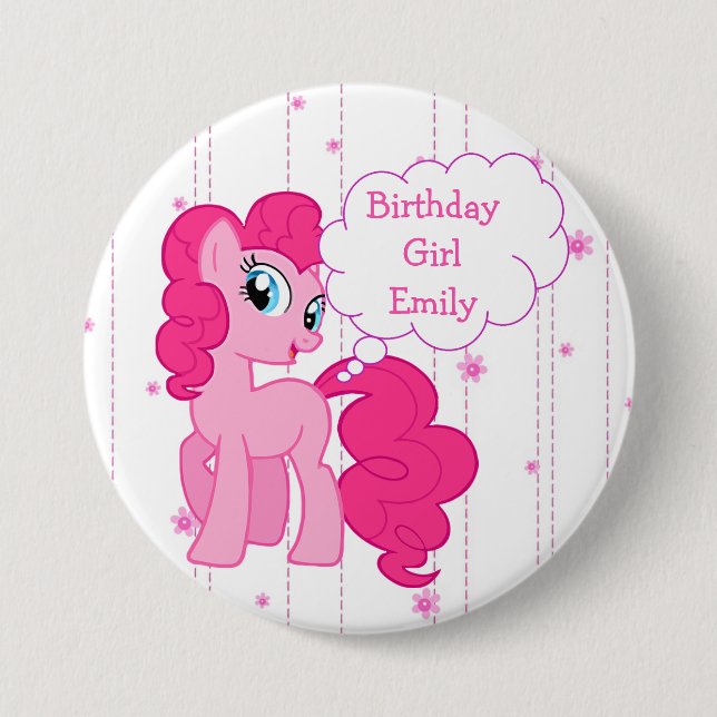 Birthday Girl Pink Pony Button (Vorderseite)