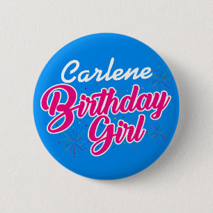 Birthday Girl Pink Typografie mit NAME auf BLUE Button