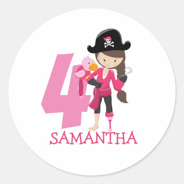 Birthday GIRL Pirate Runder Aufkleber (Vorderseite)