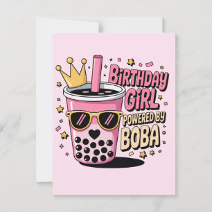 Birthday Girl Powered by Boba Bubble Tea Party Postkarte