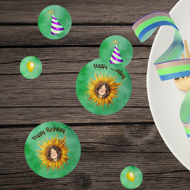 Birthday Girl Pretty Face in Sunflower Hats Green Konfetti