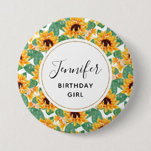 Birthday Girl Pretty Sunflowers Pattern Button