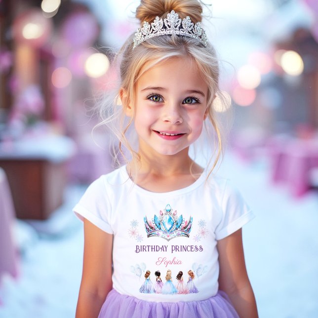 Birthday Girl Princess Crown Pink Blue Winter T-Shirt (Birthday Girl Princess Crown Pink Blue Winter T-Shirt)