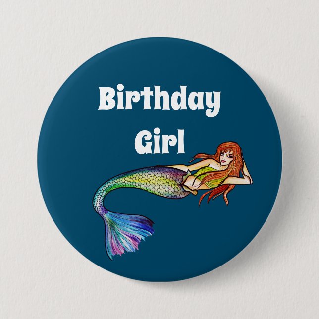 Birthday Girl Rainbow Mermaid mit Ginger Hair Button (Vorderseite)
