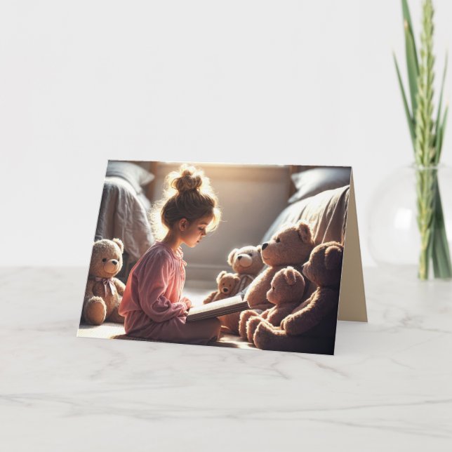 Birthday Girl Reading to Teddy Bears Karte (Vorderseite)